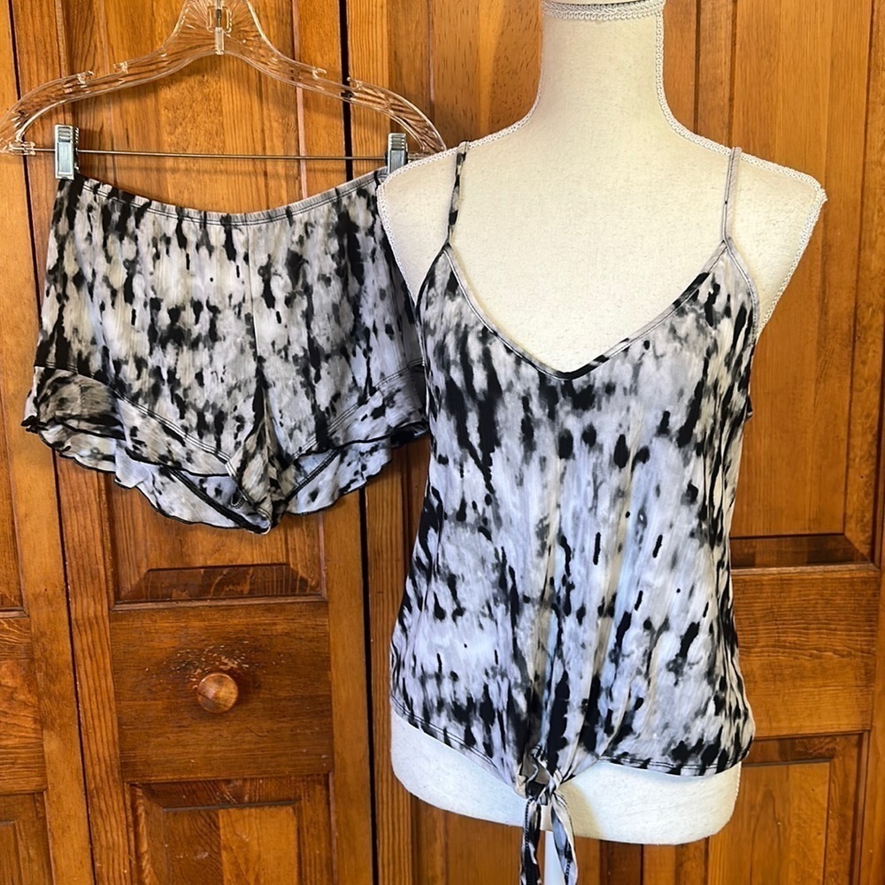 Secret Treasures Black/White Tye Dye Spaghetti Strap Cami PJ Set NWT S 4-6